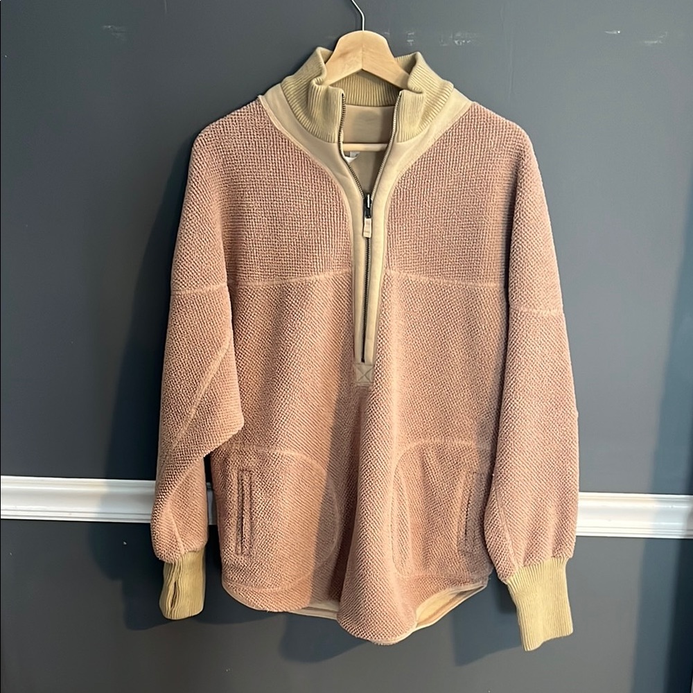 Free People Beige Half-Zip Pullover Sweater